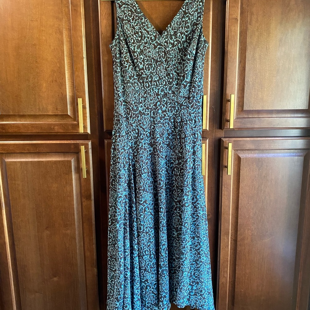 Beautiful Jones Wear Blue and Brown Floral Maxi Dress Size 14